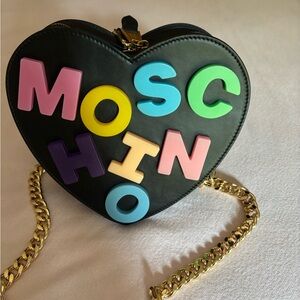 Moschino Black Heart-Shaped Bag with Colorful Letters